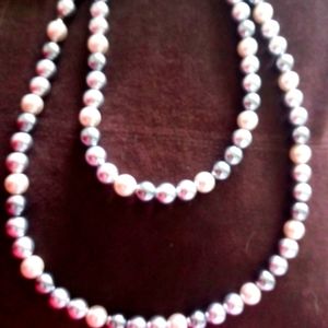 FAUX SILVER & WHITE PEARL NECKLACE, 36IN